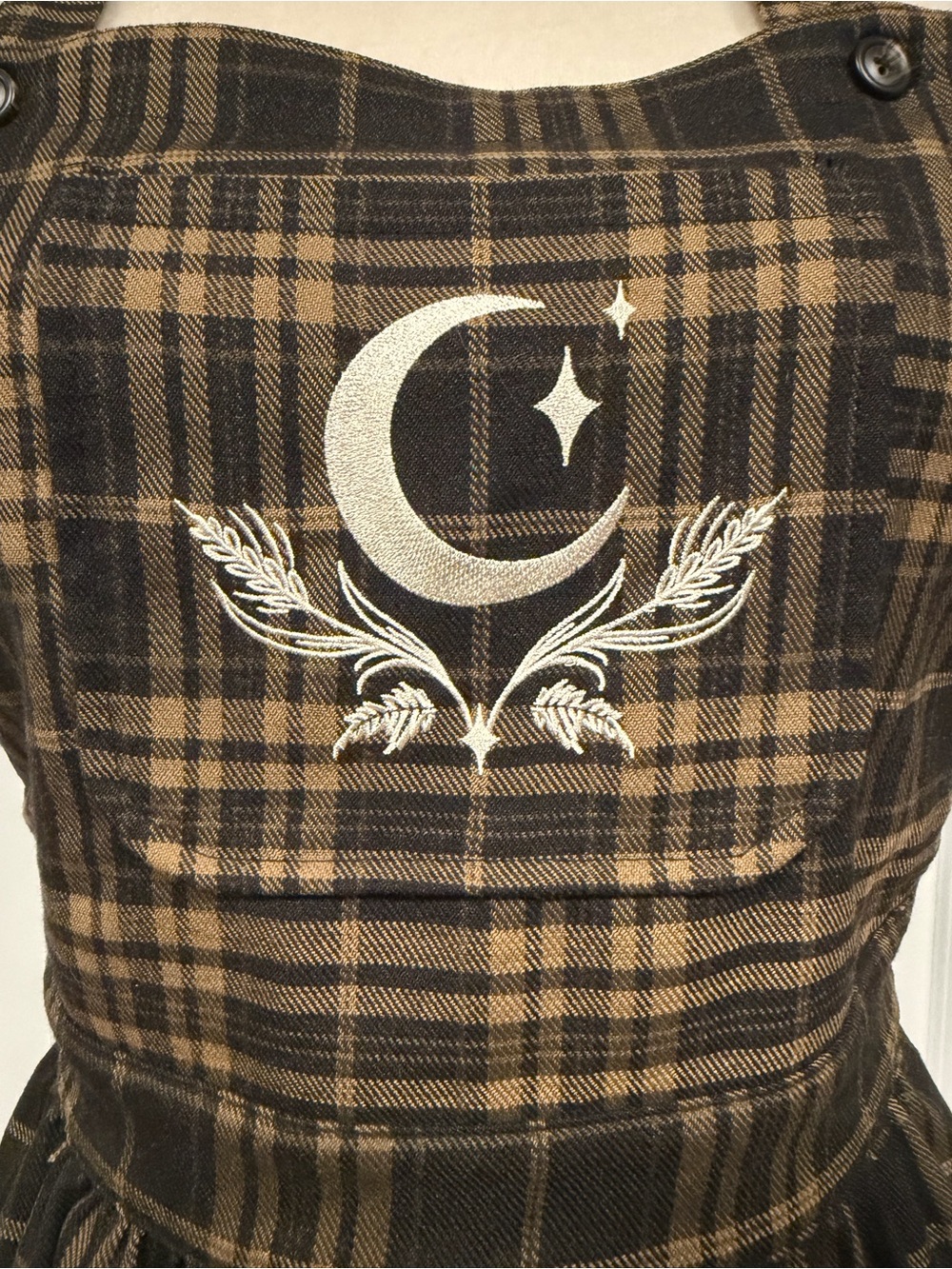 Disturbia Brown Plaid Pinafore Dress with Crescent Moon - Picture 3 of 6